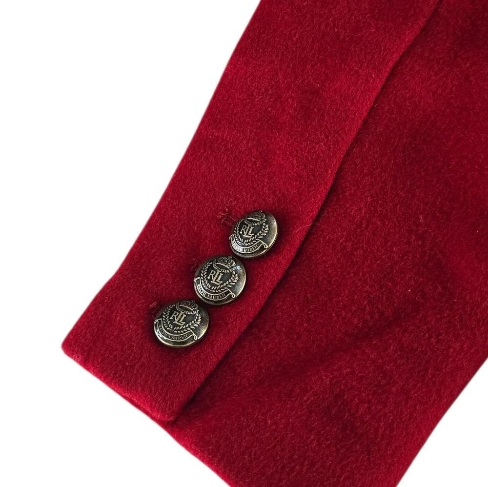 Lauren Ralph Lauren Chest Crest Patch Wool Coat In Festive Red - Picture 9 of 11
